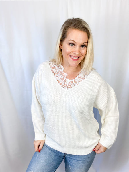 Floral Lace V neck Sweater