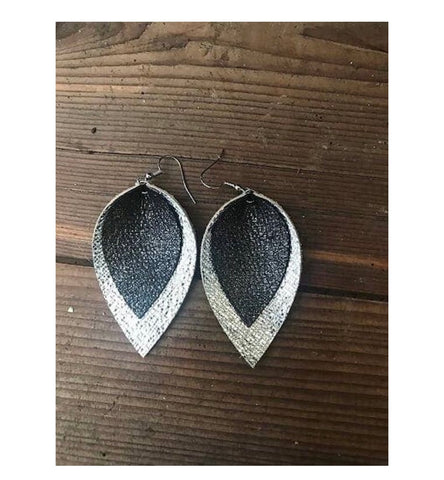 Silver and Black Sparkle Leather Earrings