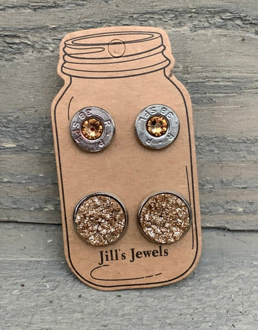 Gold 38 Special Bullet Earring Set