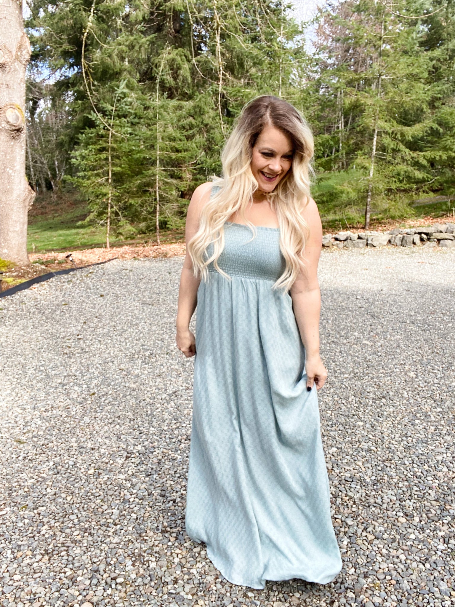 Sage Smocked Top Maxi