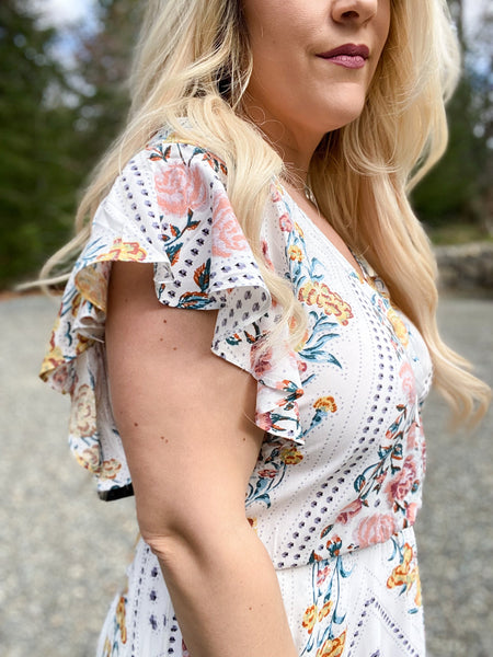 Kori Ruffle Sleeve Ivory Dress