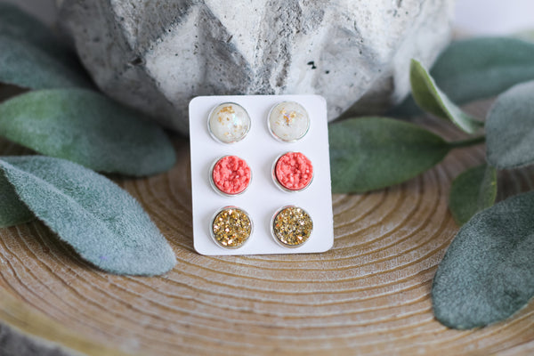 Rustic Coral Triple Earring Set