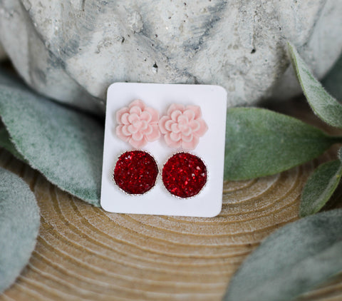 Light Pink Succulent Vday Earring Set