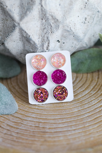 Punch Of Fuchsia Triple Earring Set