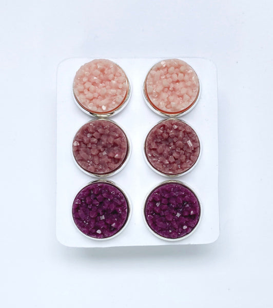 Triple Earring Set - Mauve Rush