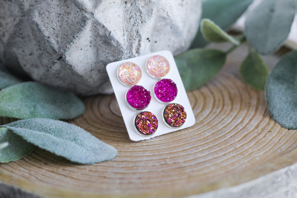 Punch Of Fuchsia Triple Earring Set