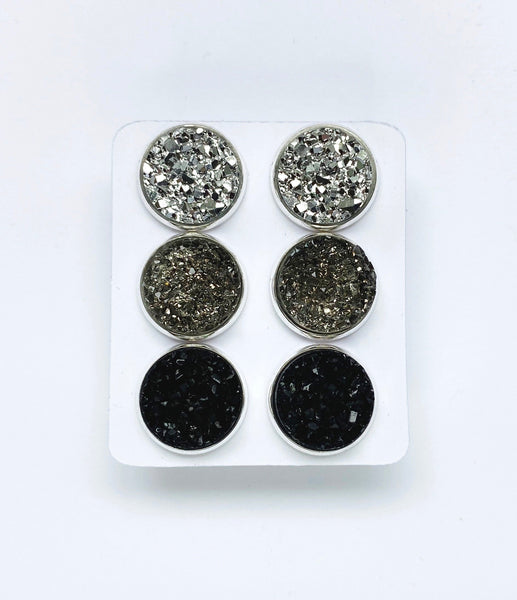 Triple Earring Set - Grey Rush