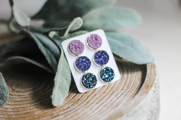 Triple Earring Set - Purple Rush