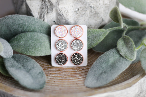 Simplicity / Rose Gold Triple Earring Set