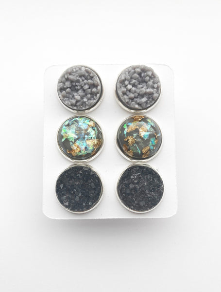 Triple Earring Set - Grey Skies