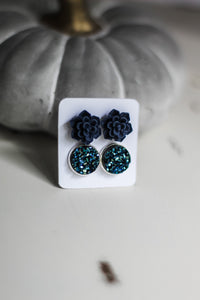 Double Earring Set - Navy Succulent