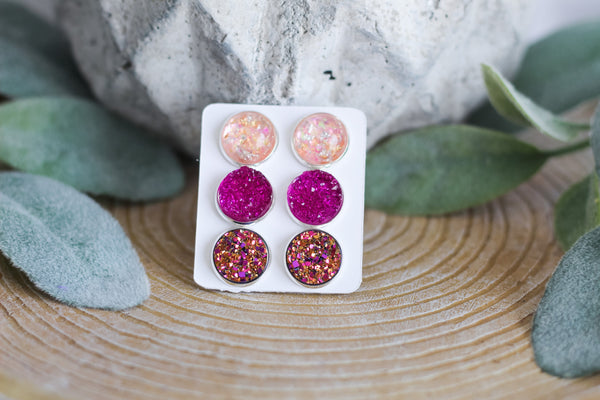 Punch Of Fuchsia Triple Earring Set