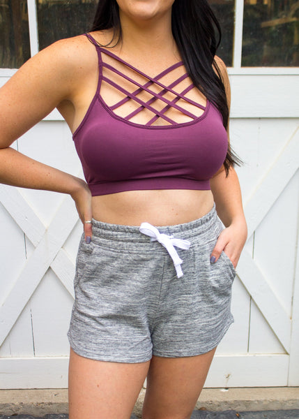 CRISS-CROSS BRALETTE IN PURPLE