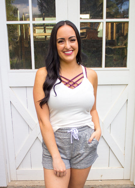 CRISS-CROSS BRALETTE IN PURPLE